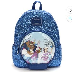 RARE Loungefly Disney Beauty And The Beast Snow Globe Sequin Mini Backpack